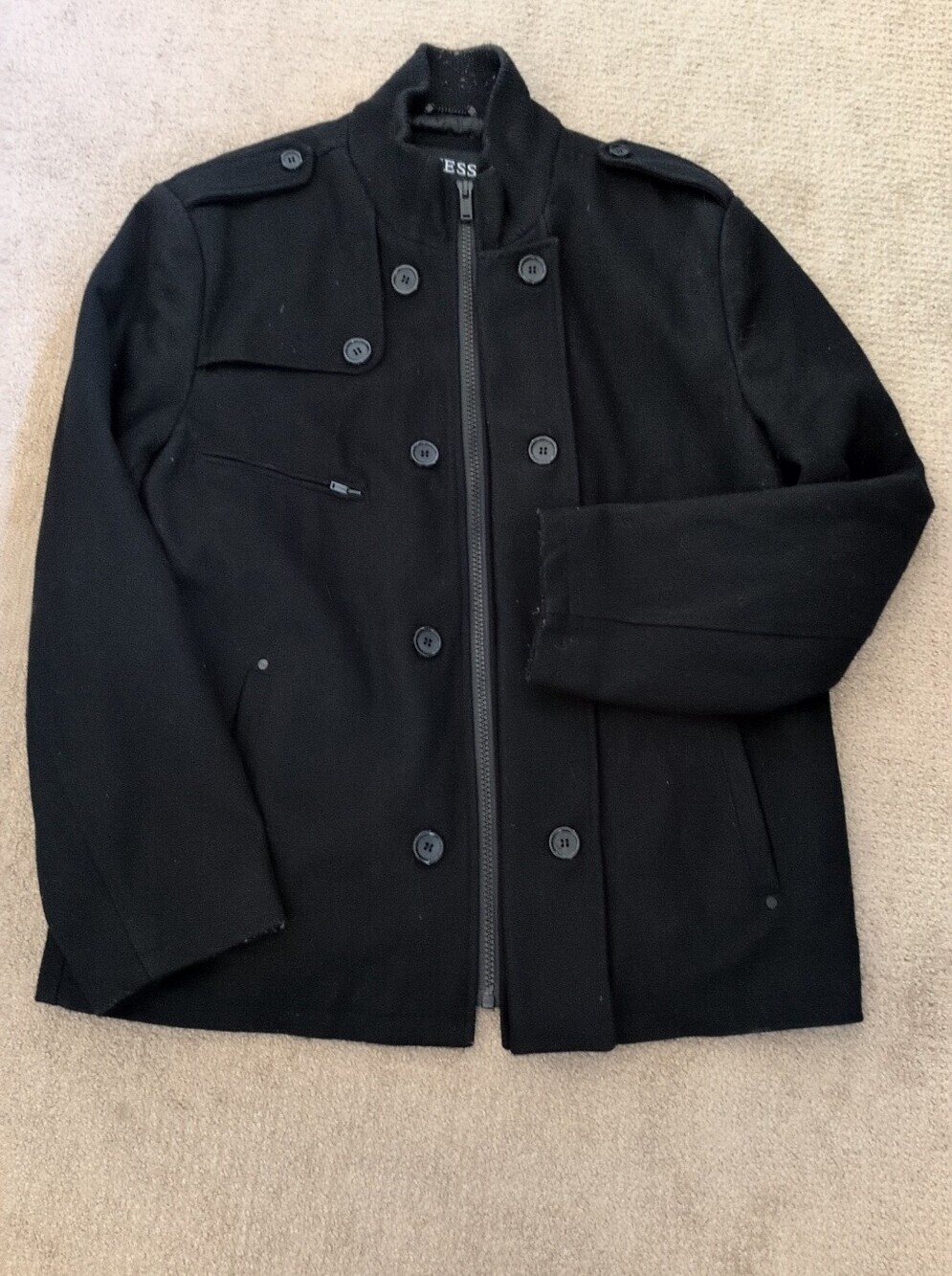 GUESS Men's Big & Tall Black Wool Blend Military Style Coat Jacket Size XXL